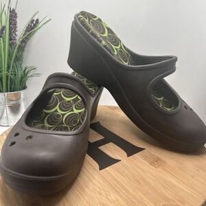 Crocs Frances Wedge Mules Women Size 11 Mary Jane Slip On Clogs Brown